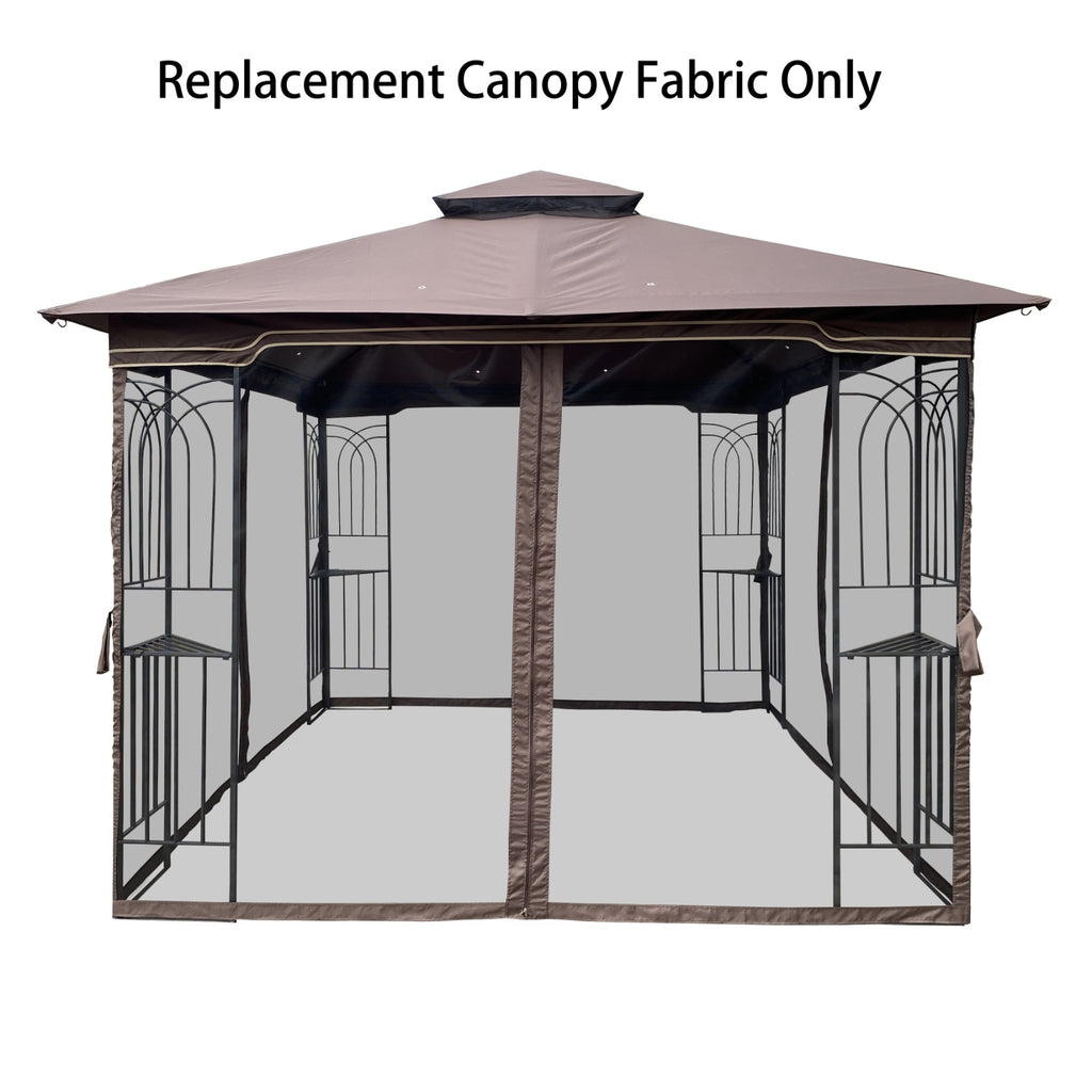 10x10 Ft Patio Double Roof Gazebo Replacement Canopy Top Fabric,Brown
