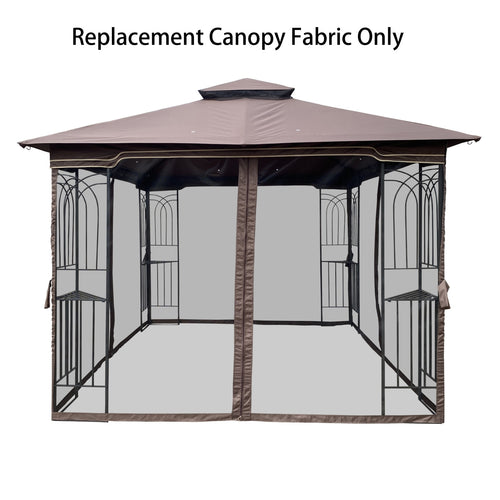 10x10 Ft Patio Double Roof Gazebo Replacement Canopy Top Fabric,Brown