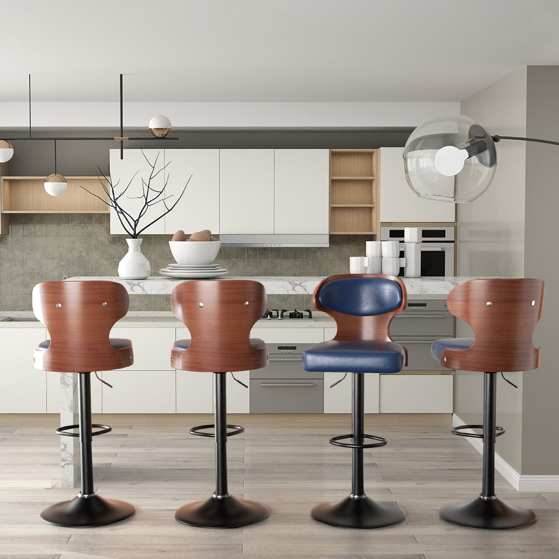 PU Leather Bar Stools Set of 2, 360° Swivel with L-Shaped Backrest – Mid-Century Counter Height Stool, 265lbs Capacity, X-Brace Support & Retro Design for Kitchen, Home Bar