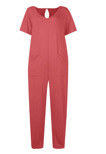 Women's Multi-color Side Slit Pocket Design Solid Color Loose Jumpsuit