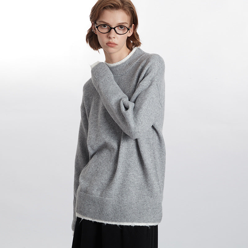 Fake Two Pieces Sweaters Autumn And Winter Trends Loose Round Neck