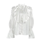 Ruffled Small Stand Collar Single-breasted Shirt
