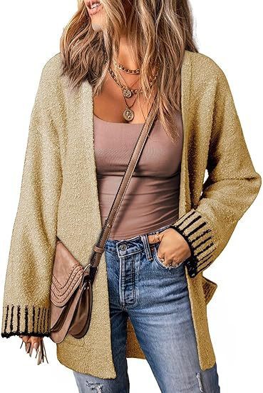 Long Sleeve Color Stitching Knitted Cardigan Pocket Women's Clothing