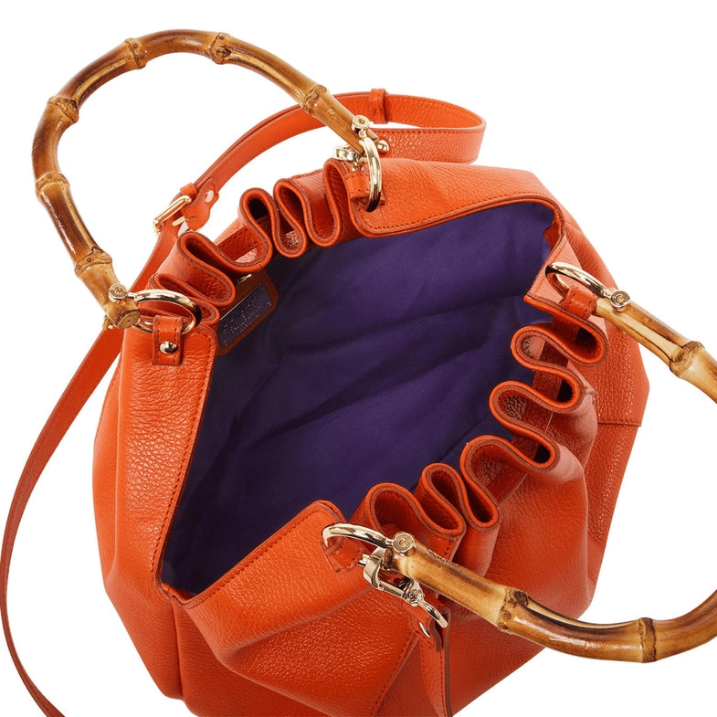 Bamboo Handle leather Shopping Bag