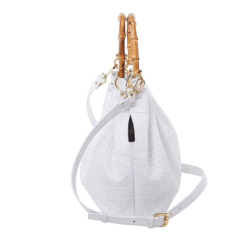 Bamboo Handle leather Shopping Bag