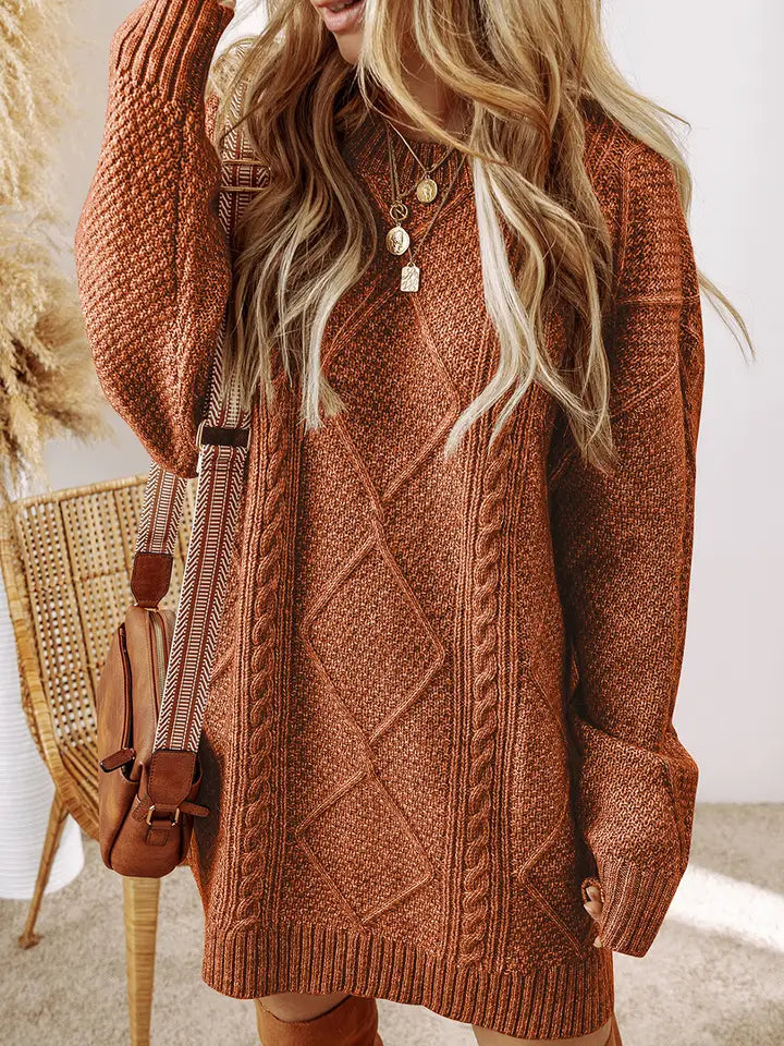 Ldc Cable Knit Drop Shoulder Loose Fit Sweater Dress
