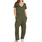 Women's Multi-color Side Slit Pocket Design Solid Color Loose Jumpsuit