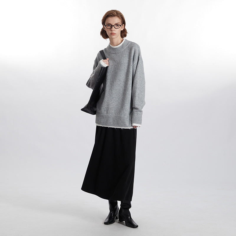 Fake Two Pieces Sweaters Autumn And Winter Trends Loose Round Neck