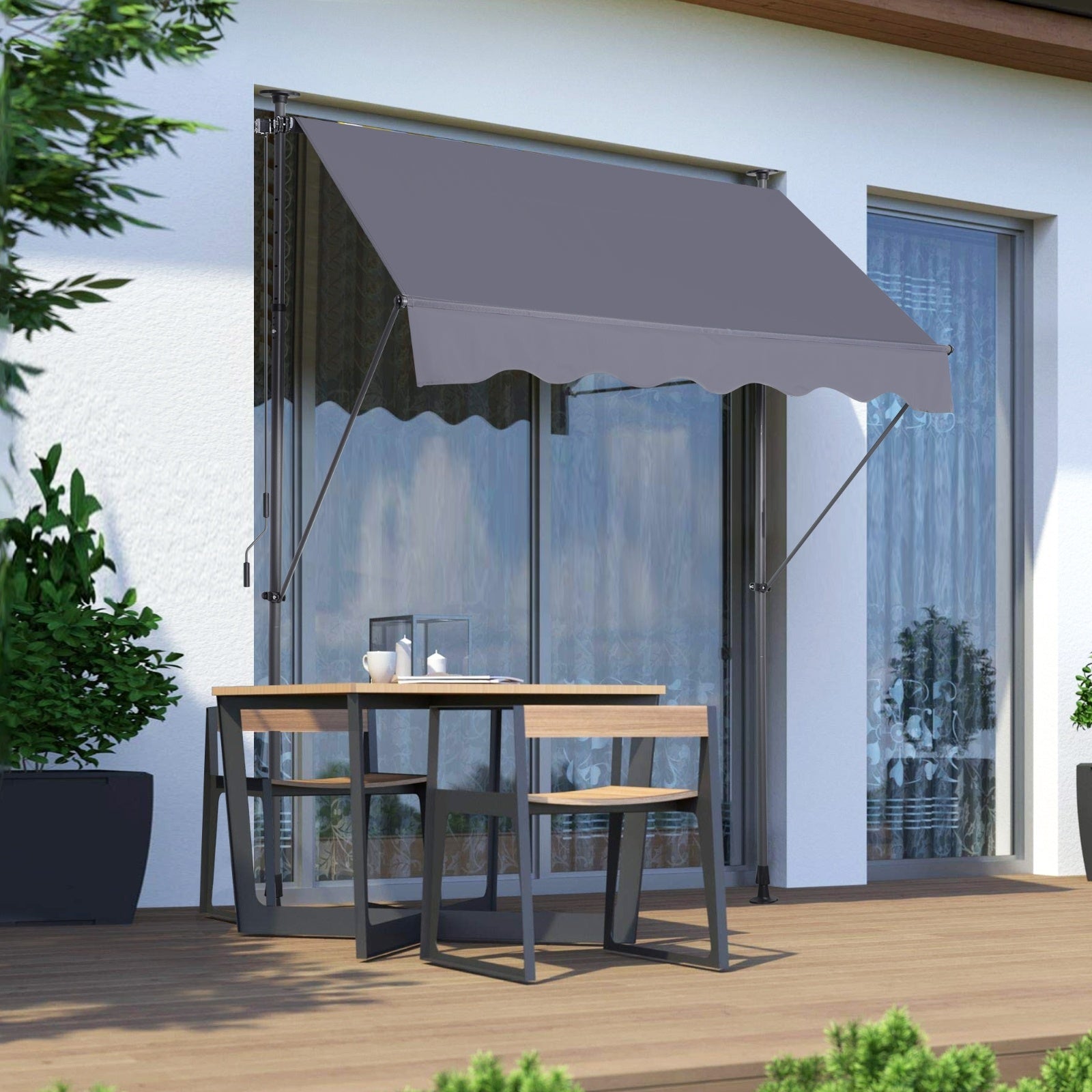 Manual Retractable Awning 78 NonScrew Outdoor Sun Shade Cover With UV Protection   Polyester