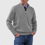 Men's Stand Collar Zipper Sweater Winter Fashion Solid Color Long Sleeve Knitted Top Clothing