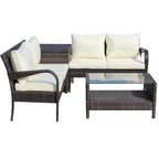 4 Piece Patio Sectional Wicker Rattan Outdoor Furniture Sofa Set With Storage Box Brown