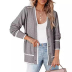 Women's Knitted Button Coat Color Matching Sweater