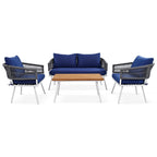 K&K 4-Piece Boho Rope Patio Furniture Set, Outdoor Furniture With Acacia Wood Table, Patio Conversat