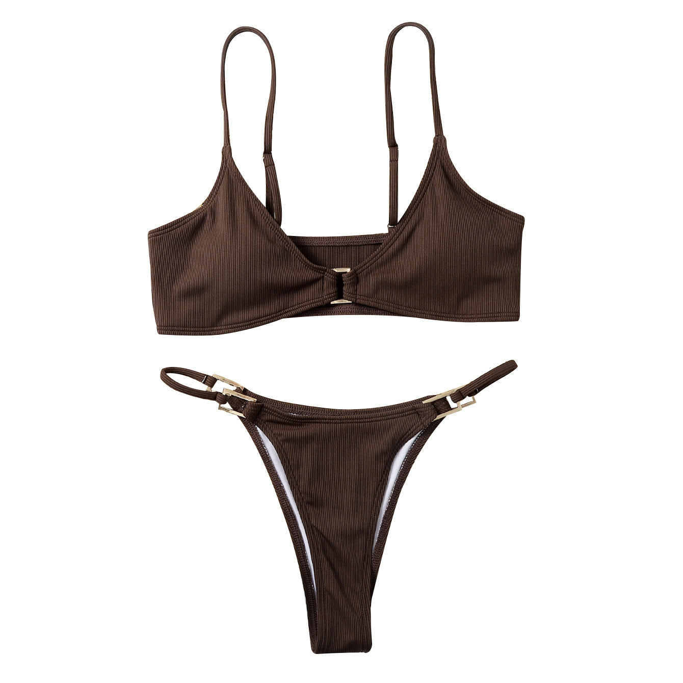 Split Women's Swimsuit Small Pit Strip Fabric Solid Color Swimsuit
