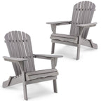 Outdoor Wooden Folding Adirondack Chair Set Of 2 - Solid Cedar Wood