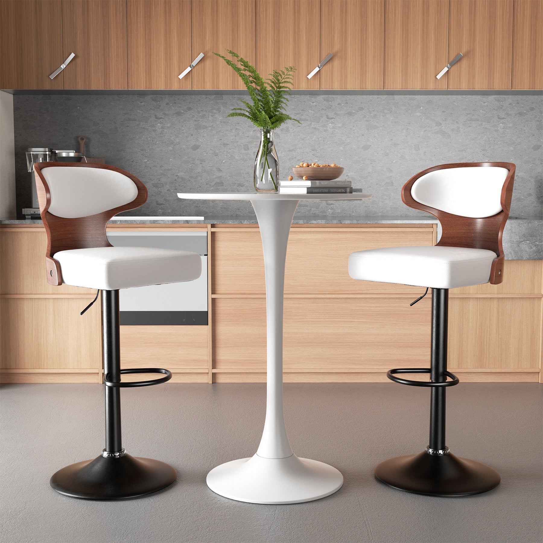 PU Leather Bar Stools Set of 2, 360° Swivel with L-Shaped Backrest – Mid-Century Counter Height Stool, 265lbs Capacity, X-Brace Support & Retro Design for Kitchen, Home Bar