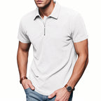 Mens Loose Corduroy Half-Zip Polo Short-Sleeve T-Shirt