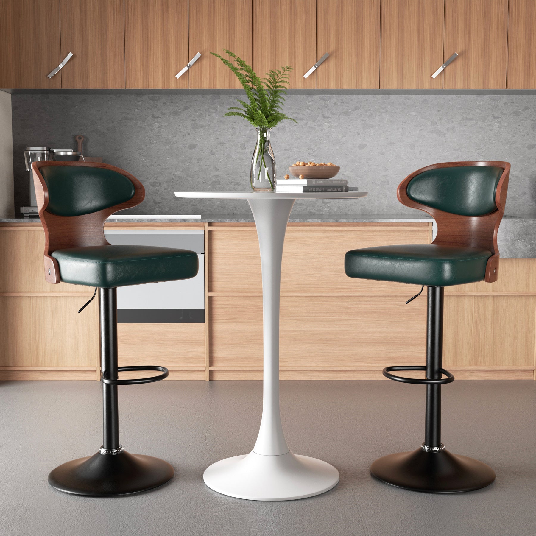 PU Leather Bar Stools Set of 2, 360° Swivel with L-Shaped Backrest – Mid-Century Counter Height Stool, 265lbs Capacity, X-Brace Support & Retro Design for Kitchen, Home Bar
