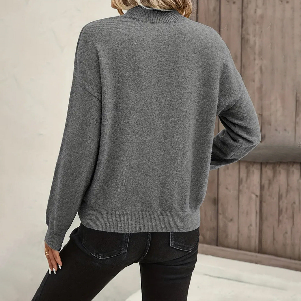 Solid Color Round Neck Long Sleeve Loose Casual Fashion Sweater Top Sweater