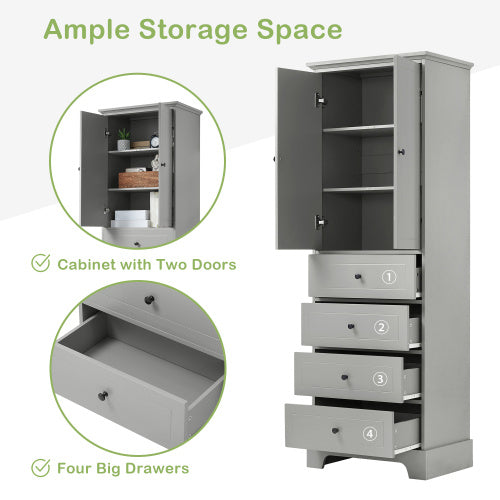 Cabinet With 2 Doors And 4 Drawers For Bathroom, Office