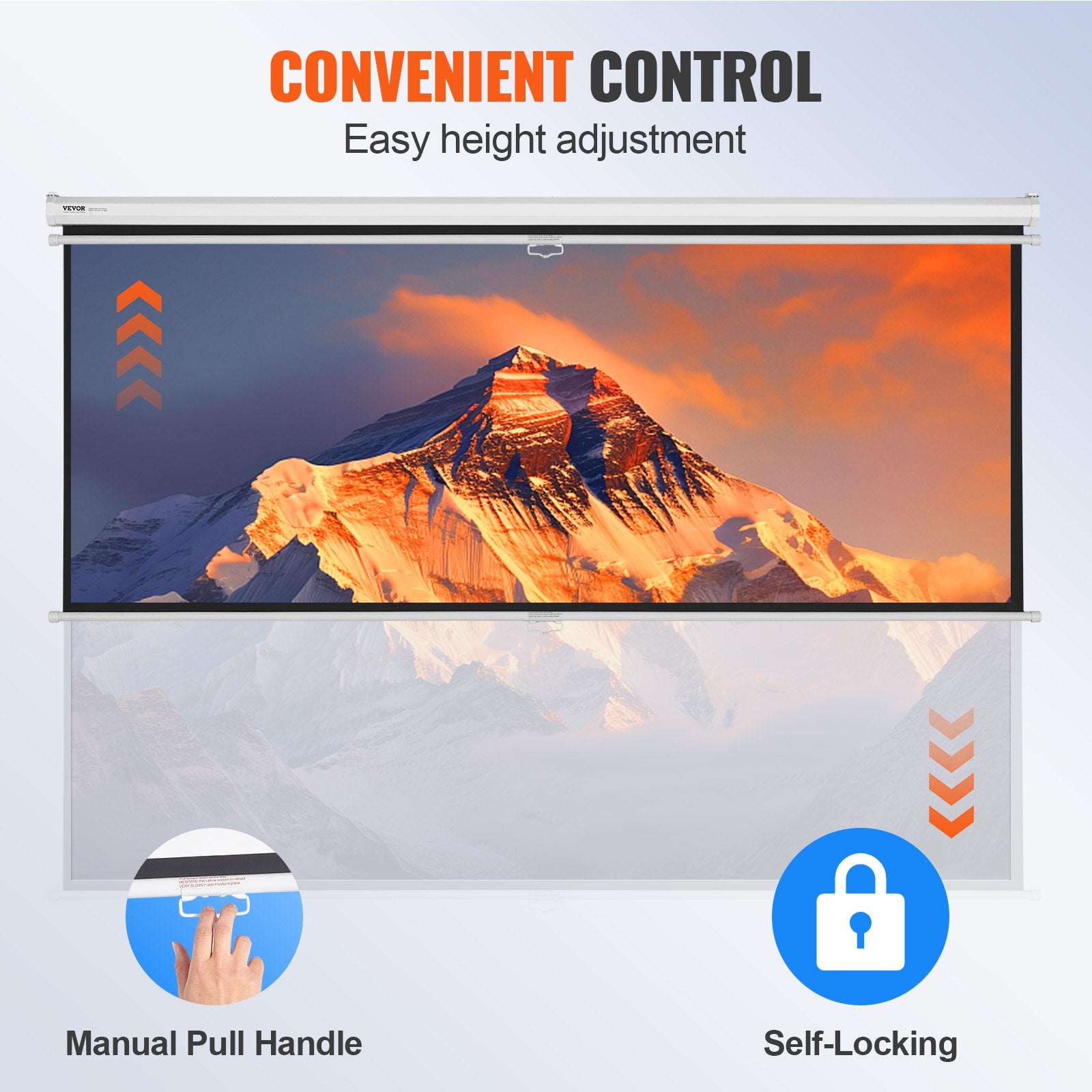 Manual Projector Screen, 100 Inch 16:9 4K 1080 HD Retractable Pull Down Projector Screen, Auto-Locking Portable Movie Screen For Family Home Office Theater