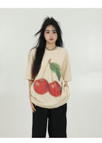 Women's Simple Cherry Print Short-sleeved T-shirt
