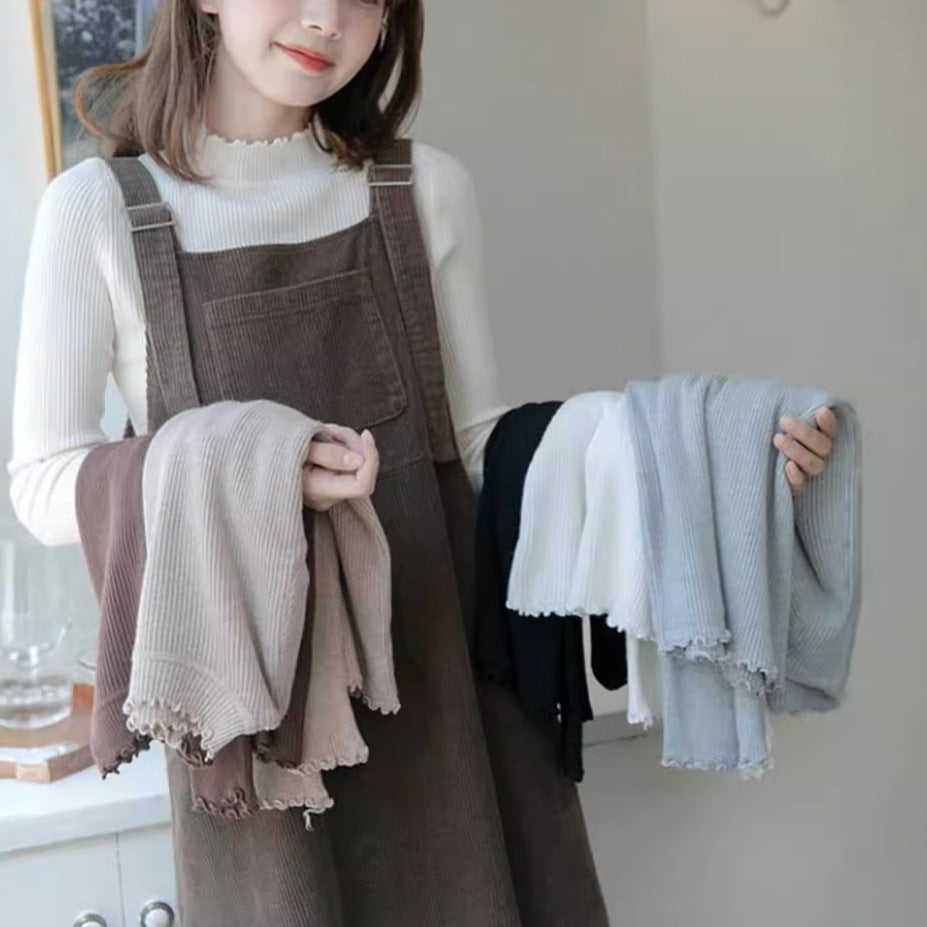 Ruffled Half-high Collar Long Sleeves Knitwear