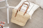 Large Capacity Fashion Urban Simple White Khaki Straw Braided Bag