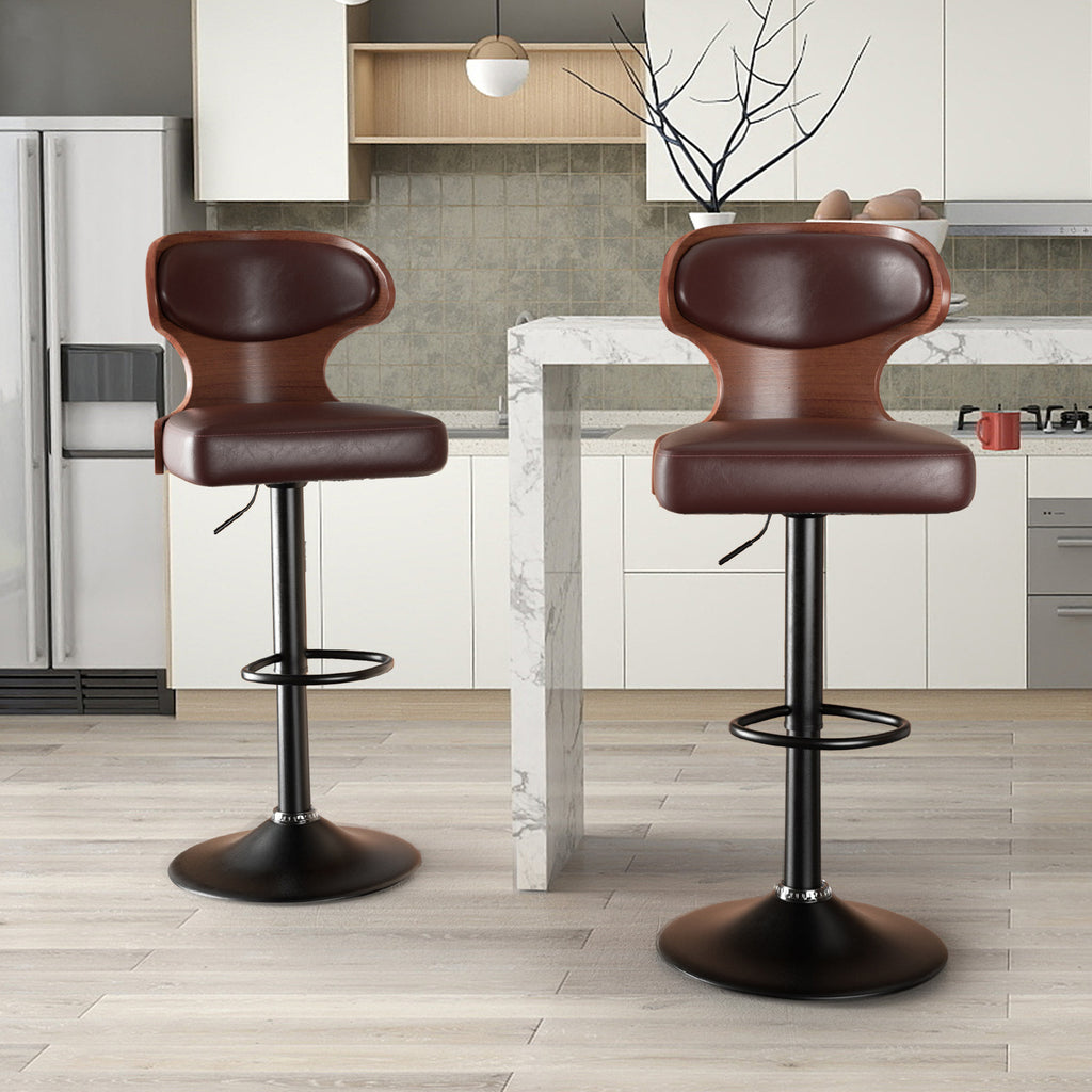 PU Leather Bar Stools Set of 2, 360° Swivel with L-Shaped Backrest – Mid-Century Counter Height Stool, 265lbs Capacity, X-Brace Support & Retro Design for Kitchen, Home Bar