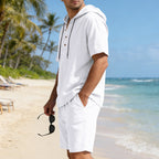 Mens Loose, Breathable Linen Hooded Casual Set