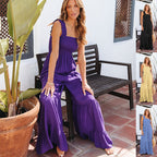 Women's Comfort And Casual Wide Leg Solid Color High Waist Jumpsuit