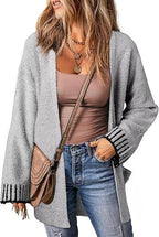 Long Sleeve Color Stitching Knitted Cardigan Pocket Women's Clothing
