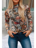 Ldc Floral Long Sleeve High Neck Sheath Mesh Blouse