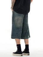 Jeans Shorts Men's Loose Wide Leg Washed Old