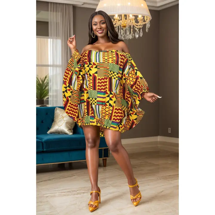 Women's Off Shoulder African Print Balloon Top