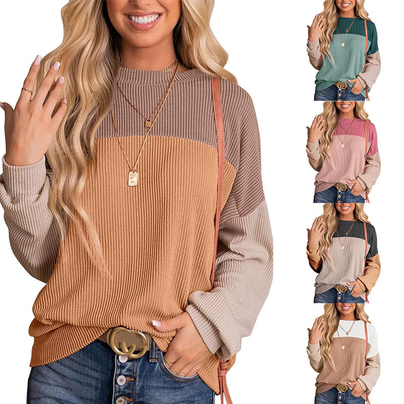 Women's Color Matching Casual Loose Sweater Pullover