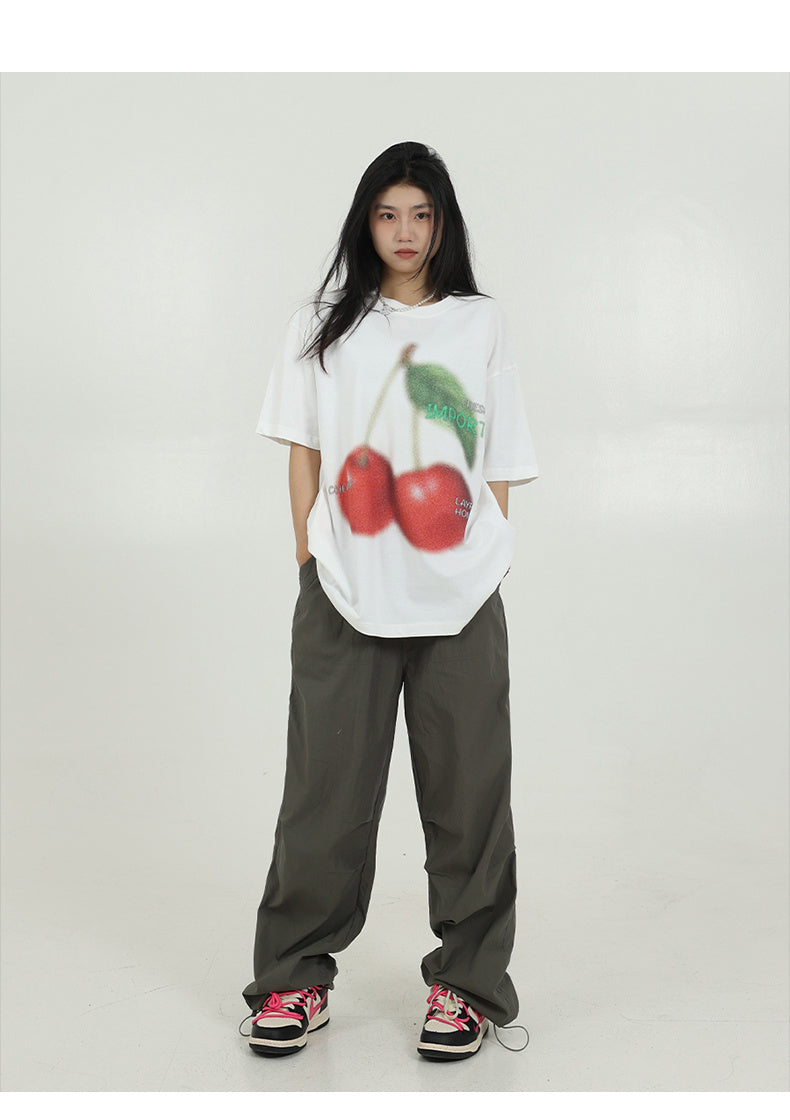 Women's Simple Cherry Print Short-sleeved T-shirt