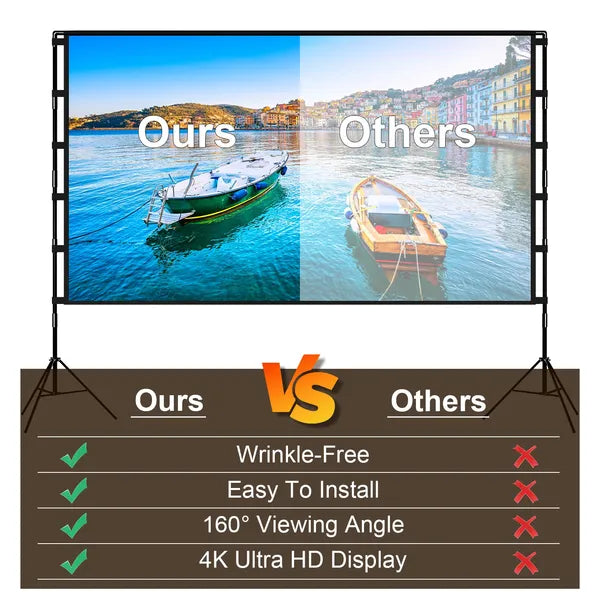 100inch/120inch Options Projector Screen With Stand 16:9 4K HD Rear Front Wrinkle-Free Portable And Foldable Movie Screen With Carry Bag For Indoor Outdoor Home Theater Backyard Cinema
