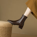Leather Skinny Square Toe Mid-heel Autumn And Winter Knee-high Martin Boots
